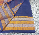 Navy Blue Checks Kanchi Cotton Saree-Saree-House of Taamara-House of Taamara