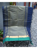 Navy Blue/Green Checks Kanchi Cotton Saree-Saree-House of Taamara-House of Taamara