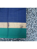 Navy Blue/Green Checks Kanchi Cotton Saree-Saree-House of Taamara-House of Taamara