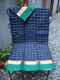 Navy Blue/Green Checks Kanchi Cotton Saree-Saree-House of Taamara-House of Taamara