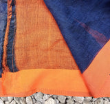 Navy Blue/Orange Linen Saree-Saree-House of Taamara-House of Taamara