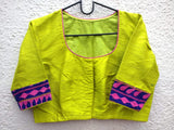 Neon Green/Blue/Pink Raw Silk Blouse-Blouse-House of Taamara-House of Taamara