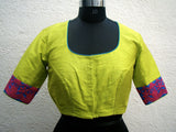 Neon Green/Blue/Pink Raw Silk Blouse-Blouse-House of Taamara-House of Taamara