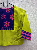 Neon Green/Blue/Pink Raw Silk Blouse-Blouse-House of Taamara-House of Taamara