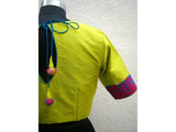 Neon Green/Blue/Pink Raw Silk Blouse-Blouse-House of Taamara-House of Taamara