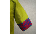 Neon Green/Blue/Pink Raw Silk Blouse-Blouse-House of Taamara-House of Taamara