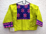 Neon Green/Blue/Pink Raw Silk Blouse-Blouse-House of Taamara-House of Taamara