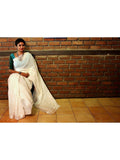 Off White Mangalgiri Cotton Saree-Saree-House of Taamara-House of Taamara