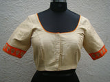Off White/Orange Raw Silk Blouse-Blouse-House of Taamara-House of Taamara