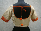 Off White/Orange Raw Silk Blouse-Blouse-House of Taamara-House of Taamara