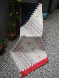 Off White/Red/Black Bengal Cotton Saree-Sarees-House of Taamara-House of Taamara