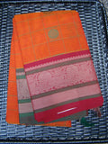 Orange Checks Kanchi Cotton Saree-Saree-House of Taamara-House of Taamara
