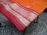 Orange Checks Kanchi Cotton Saree-Saree-House of Taamara-House of Taamara