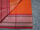 Orange Checks Kanchi Cotton Saree-Saree-House of Taamara-House of Taamara