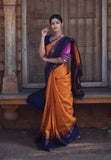 Orange/Blue Kanjeevaram Silk Saree-Silk Saree-House of Taamara-House of Taamara