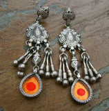 Orange/red Stained Glass Silver Earrings-Earrings-House of Taamara-House of Taamara