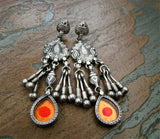 Orange/red Stained Glass Silver Earrings-Earrings-House of Taamara-House of Taamara