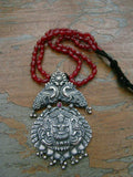Pink Bead Chain with Silver Pendant-Silver Neckpiece-House of Taamara-House of Taamara
