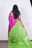 Pink-Parrot Green Uppada Silk Saree-Silk Saree-House of Taamara-House of Taamara