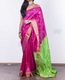 Pink-Parrot Green Uppada Silk Saree-Silk Saree-House of Taamara-House of Taamara