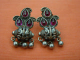 Pink Stone Silver Earrings-Earrings-House of Taamara-House of Taamara