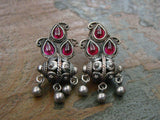 Pink Stone Silver Earrings-Earrings-House of Taamara-House of Taamara