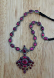 Pink Stone Silver Necklace-Silver Neckpiece-House of Taamara-House of Taamara