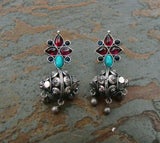 Pink/Blue Stone Silver Earrings-Earrings-House of Taamara-House of Taamara