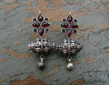 Pink/Blue Stone Silver Earrings-Earrings-House of Taamara-House of Taamara