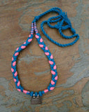 Pink/Blue Thread Neckpiece with Silver Pendant-Silver Neckpiece-House of Taamara-House of Taamara