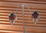 Pink/Green Stone Silver Earrings-Earrings-House of Taamara-House of Taamara