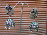 Pink/Green Stone Silver Earrings-Earrings-House of Taamara-House of Taamara