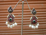 Pink/Green Stone Silver Earrings-Earrings-House of Taamara-House of Taamara