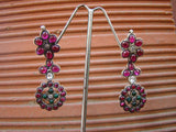Pink/Green Stone Silver Earrings-Earrings-House of Taamara-House of Taamara