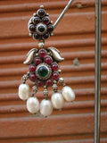 Pink/Green Stone Silver Earrings-Earrings-House of Taamara-House of Taamara