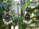 Pink/Green Stone Silver Earrings-Earrings-House of Taamara-House of Taamara