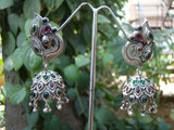 Pink/Green Stone Silver Earrings-Earrings-House of Taamara-House of Taamara