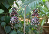 Pink/Green Stone Silver Earrings-Earrings-House of Taamara-House of Taamara