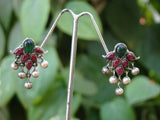 Pink/Green Stone Silver Earrings-Earrings-House of Taamara-House of Taamara