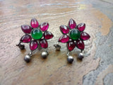 Pink/Green Stone Silver Earrings-Earrings-House of Taamara-House of Taamara