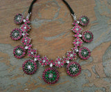 Pink/Green Stone Silver Necklace-Silver Neckpiece-House of Taamara-House of Taamara