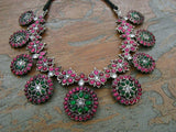 Pink/Green Stone Silver Necklace-Silver Neckpiece-House of Taamara-House of Taamara