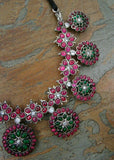 Pink/Green Stone Silver Necklace-Silver Neckpiece-House of Taamara-House of Taamara