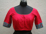 Pinkish Red/Blue Raw Silk Blouse-Blouse-House of Taamara-House of Taamara