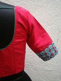 Pinkish Red/Blue Raw Silk Blouse-Blouse-House of Taamara-House of Taamara