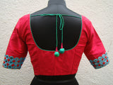Pinkish Red/Blue Raw Silk Blouse-Blouse-House of Taamara-House of Taamara