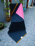 Pink/White/Black Ikat Cotton Saree-Saree-House of Taamara-House of Taamara
