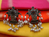 Pink/White/Green Stone Silver Earrings-Earrings-House of Taamara-House of Taamara