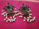 Pink/White/Green Stone Silver Earrings-Earrings-House of Taamara-House of Taamara