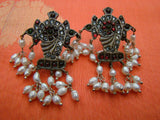Pink/White/Green Stone Silver Earrings-Earrings-House of Taamara-House of Taamara
